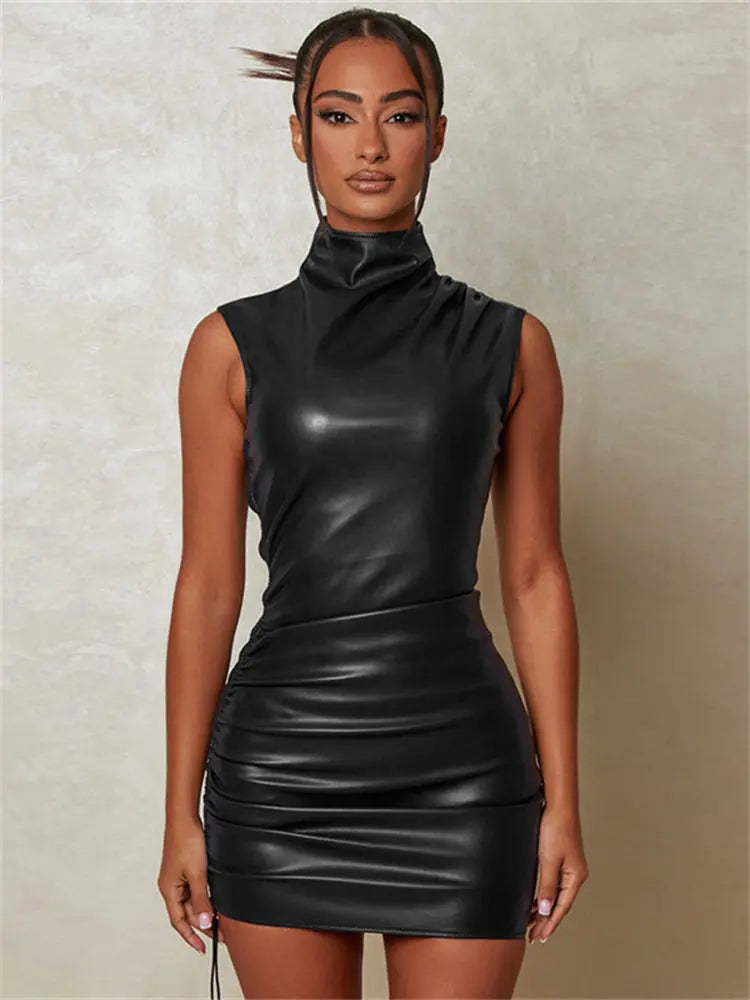 Leather Mini Dress by ADOVEIL