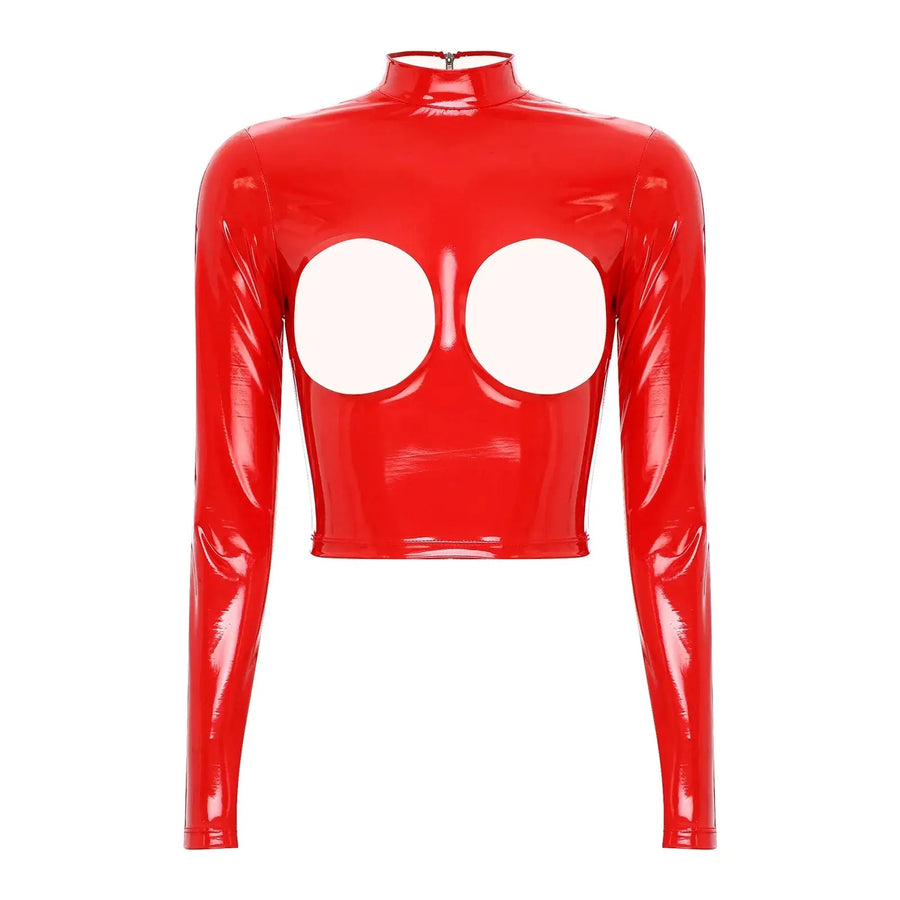 Glossy Leather Crop Top by ADOVEIL