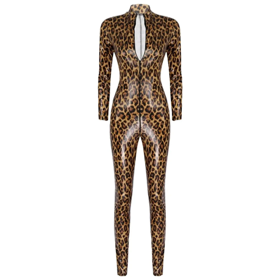 Leopard Print Leather Bodysuit by ADOVEIL