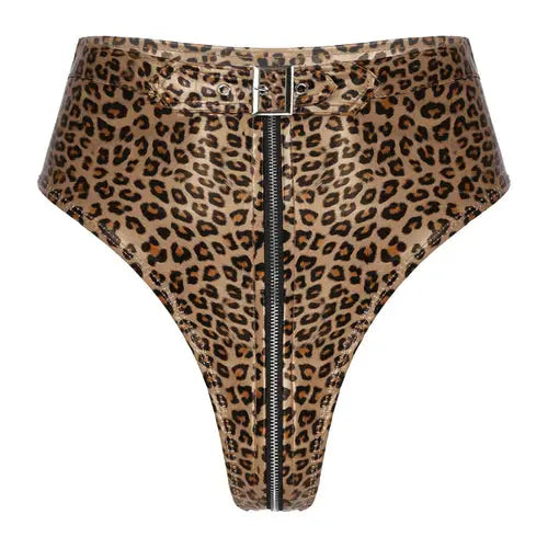 Leather Shorts with Open Crotch Lingerie Set by ADOVEIL