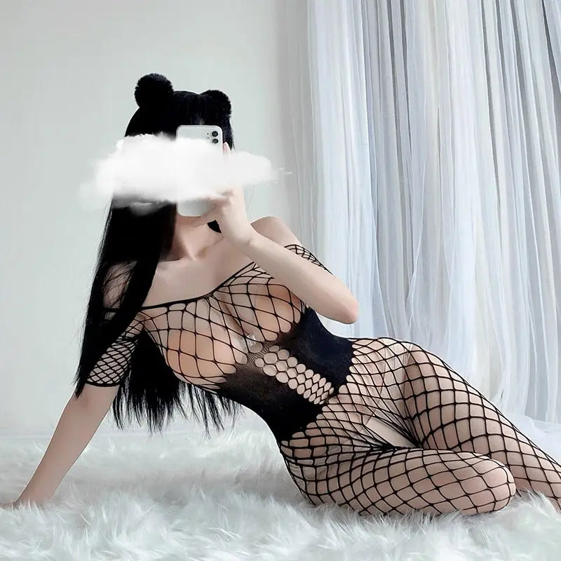 Noir Net Bodystocking by ADOVEIL